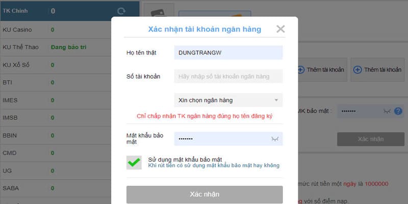 Hội viên tuỳ ý thêm địa chỉ ngân hàng